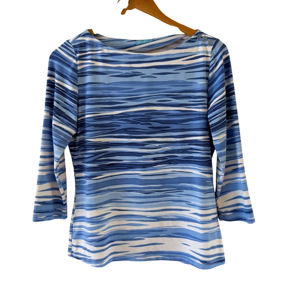 J. McLaughlin Wavesong Top Womens M Ocean Wave Catalina Cloth 3/4 Sleeve